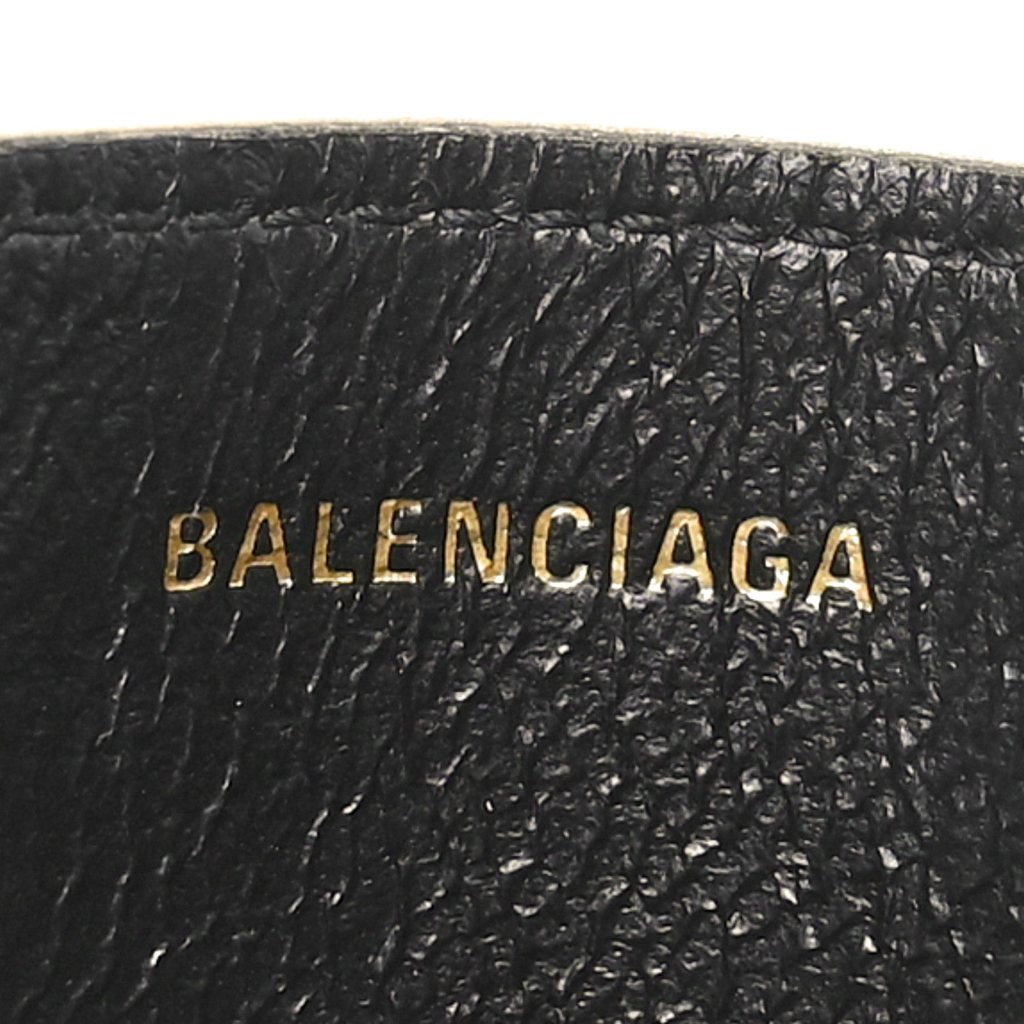 Balenciaga Grained Calfskin Logo Cash Rounded Card Holder Gold Black