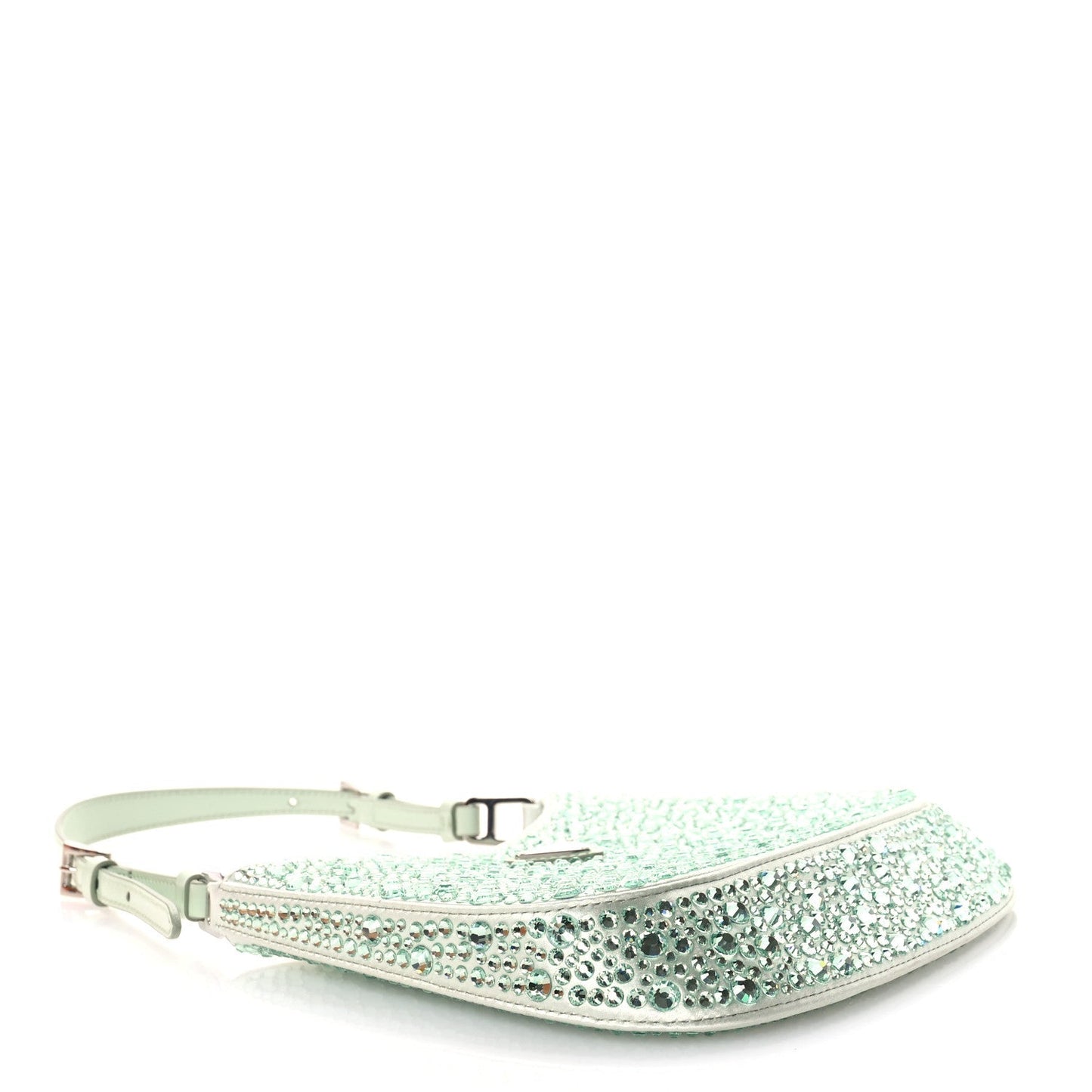 Prada Satin Crystal Cleo Adjustable Strap Shoulder Bag Acqua