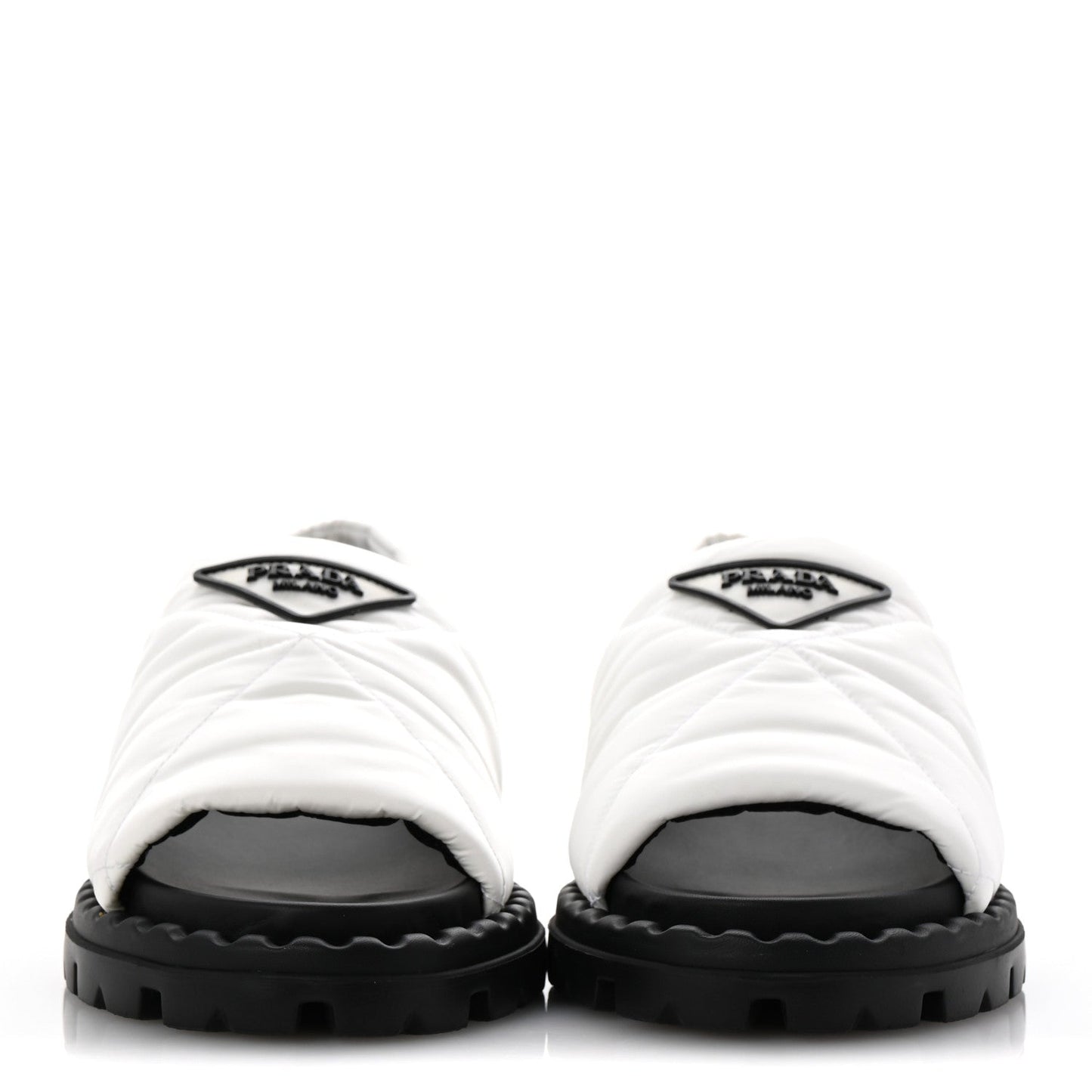 Prada Nylon Triangle Logo Padded Slingback Sandals 38 White