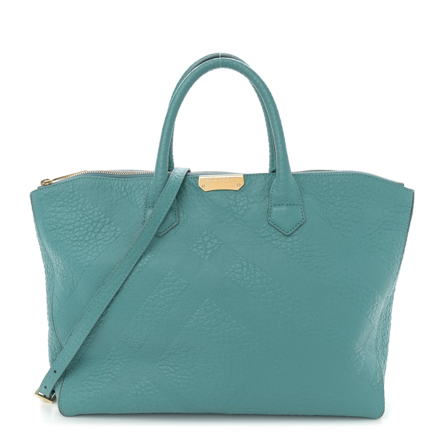 Burberry Heritage Grain Check Embossed Medium Dewsbury Tote Turquoise