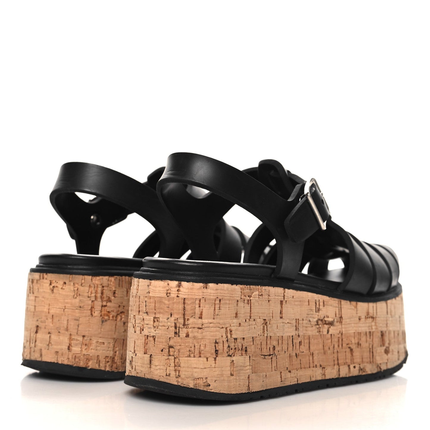 Prada Rubber Soft Cork Triangle Fisherman 75mm Platform Sandals 37 Black