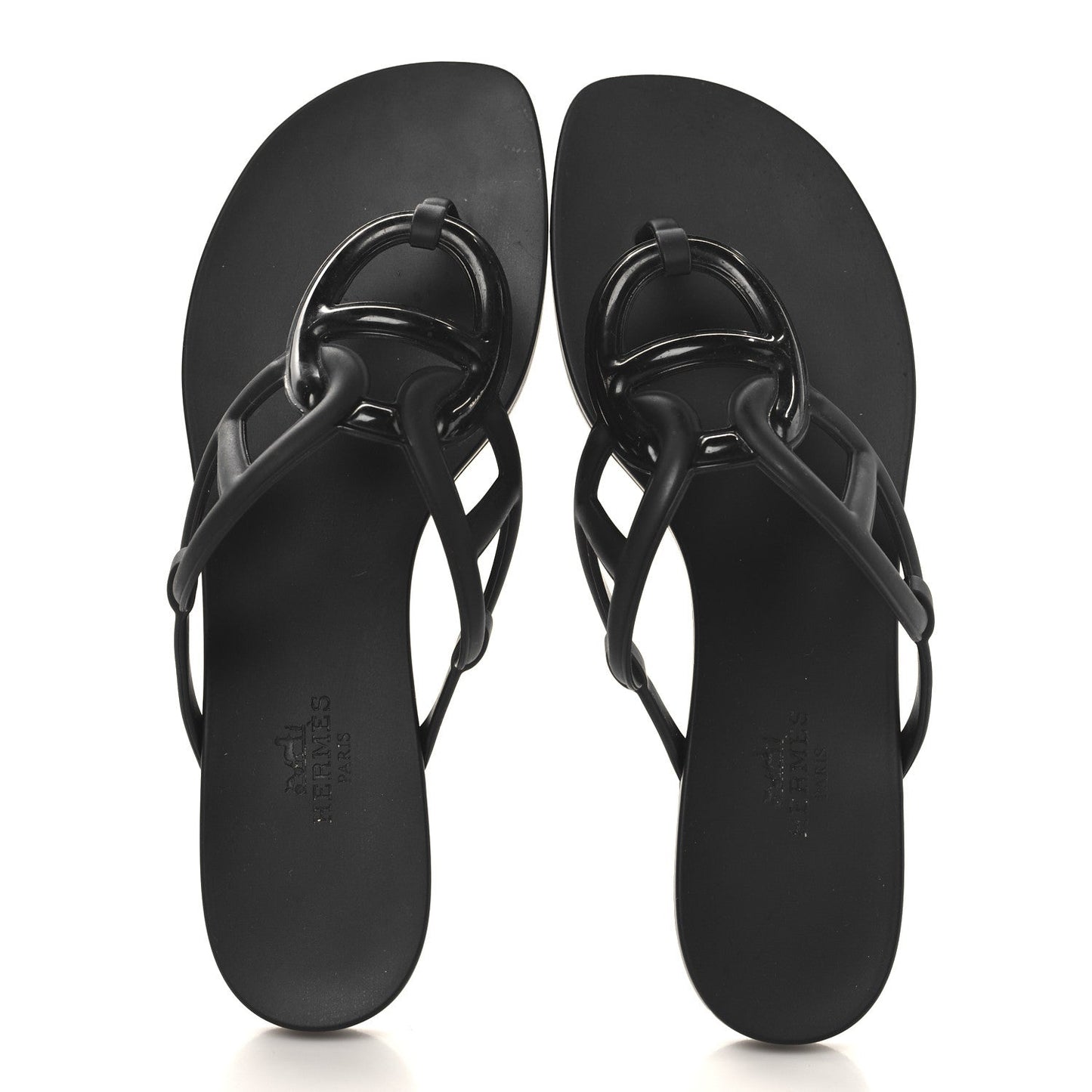 Hermes Rubber Womens Egerie Sandals 37 Black