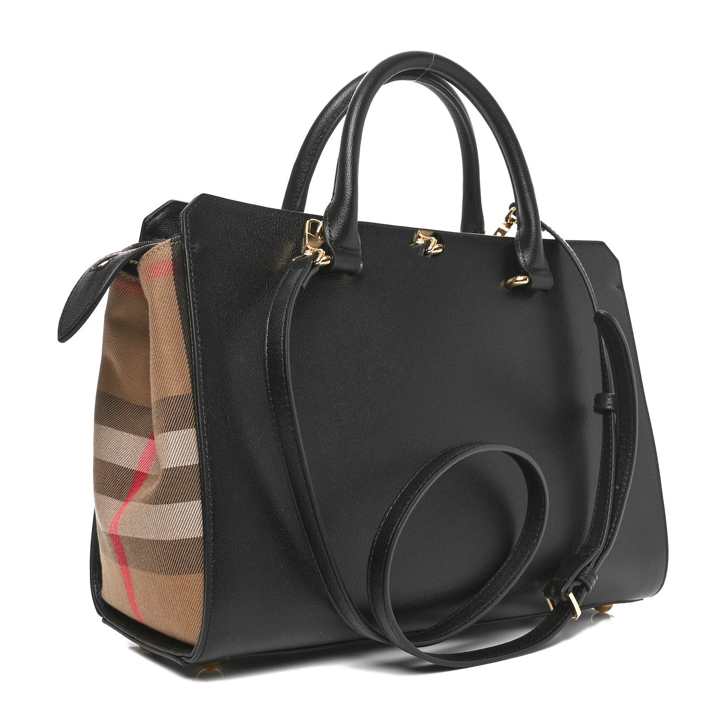 Burberry Calfskin Mega Check Small Banwell Tote Black