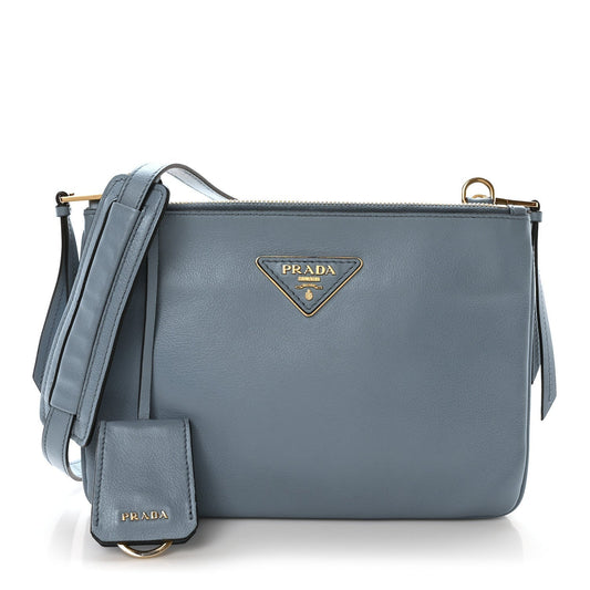 Prada Vitello Phenix Double Zip Crossbody Bag Light Blue