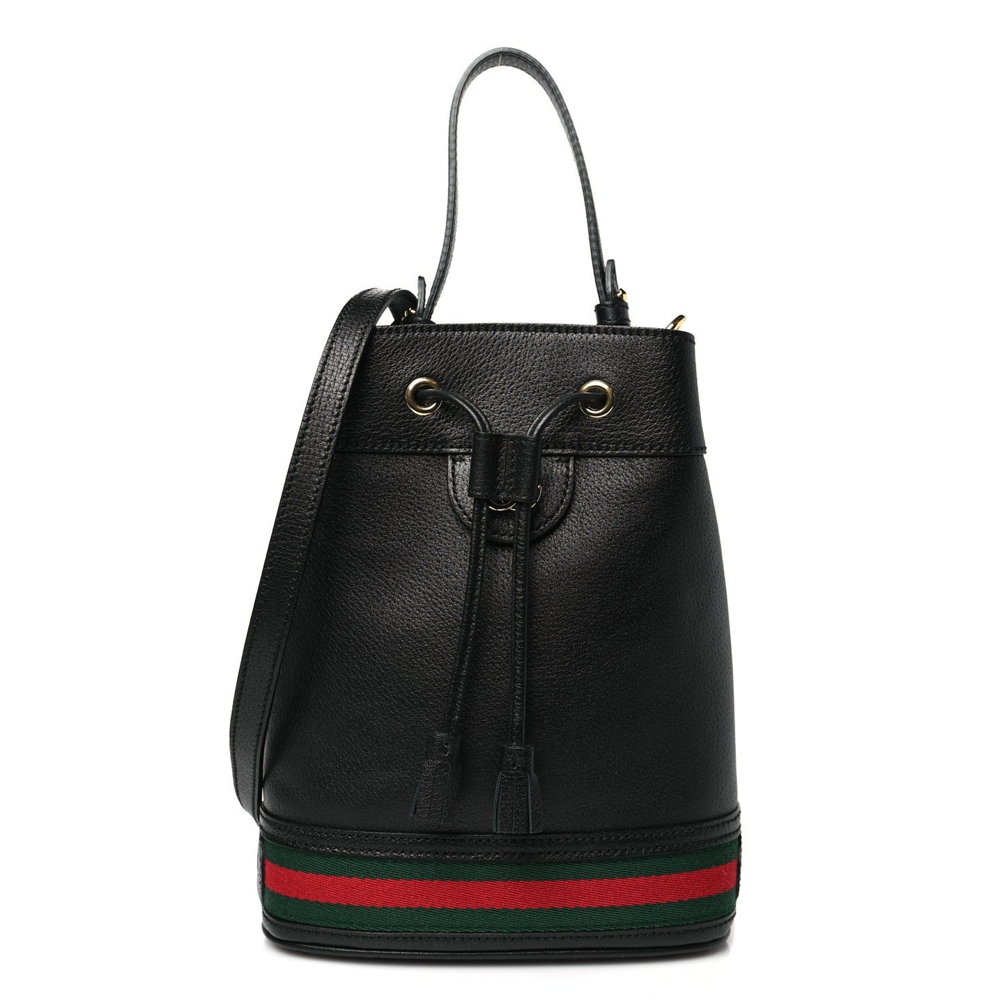 Gucci Glazed Textured Calfskin Web Small Ophidia Bucket Bag Black