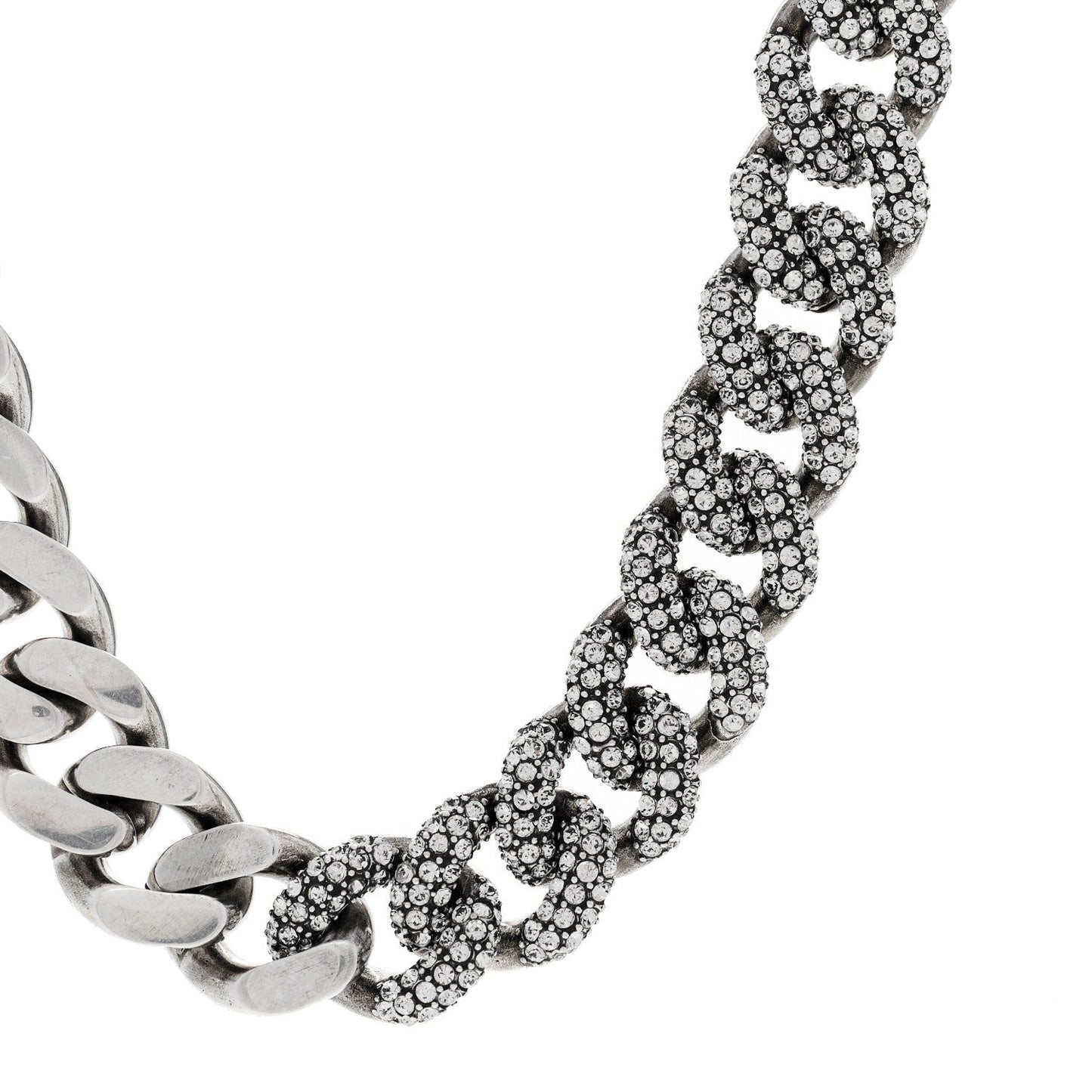Saint Laurent Crystal Curb Chain Necklace Oxidized Silver