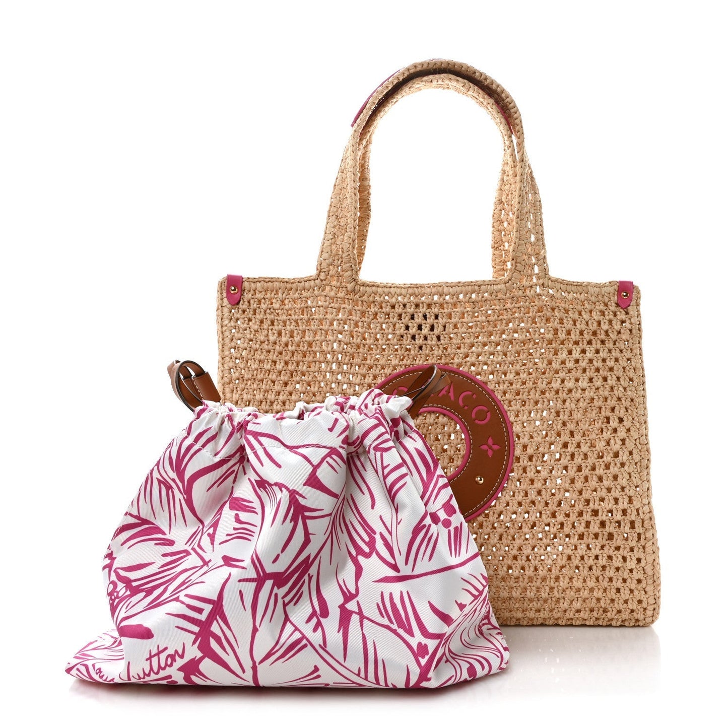 Louis Vuitton Raffia Calfskin Monaco OnTheGo MM Rose