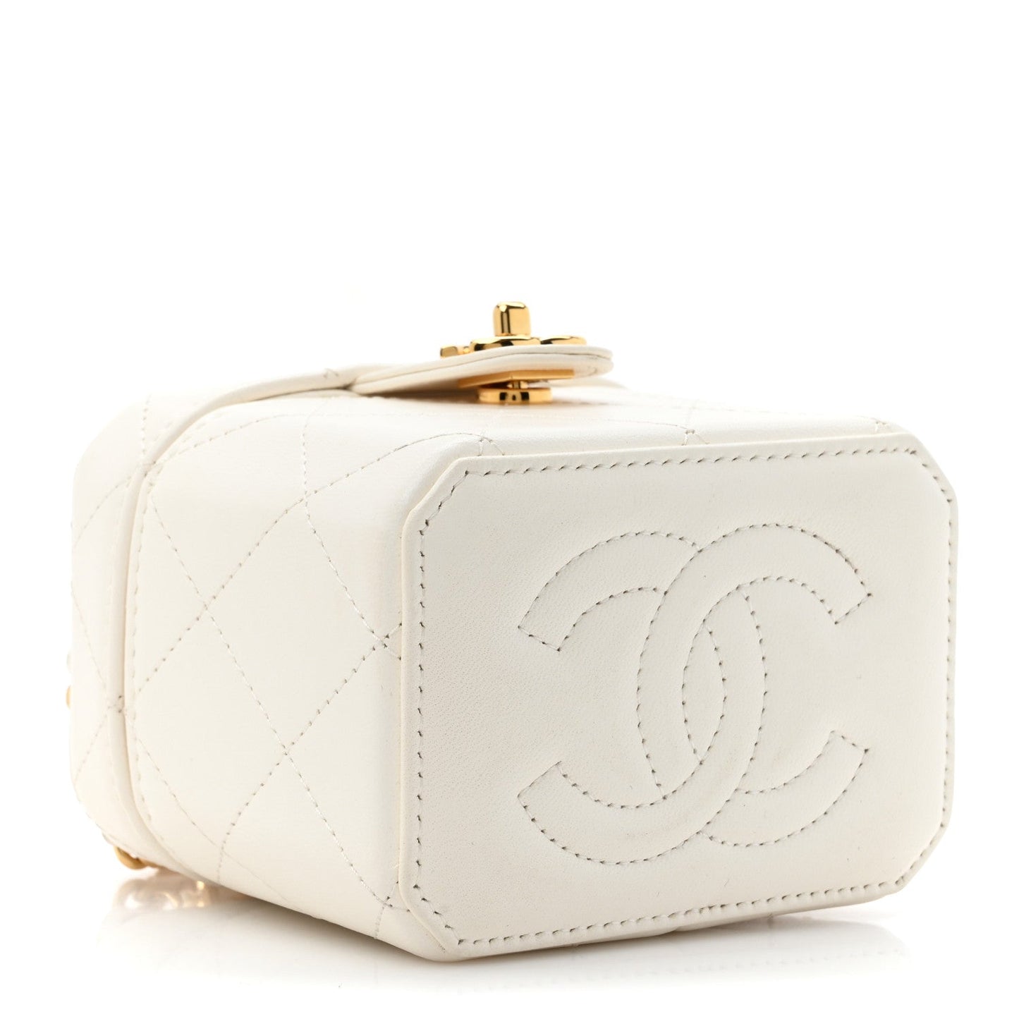 Chanel Lambskin Quilted Vanity Clutch With Chain White