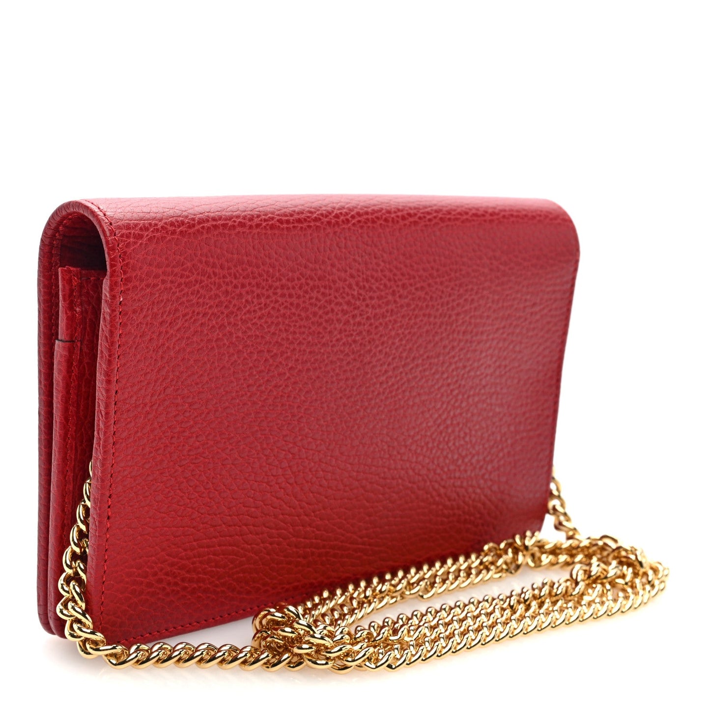 Gucci Dollar Calfskin Mini GG Marmont Chain Wallet Hibiscus Red