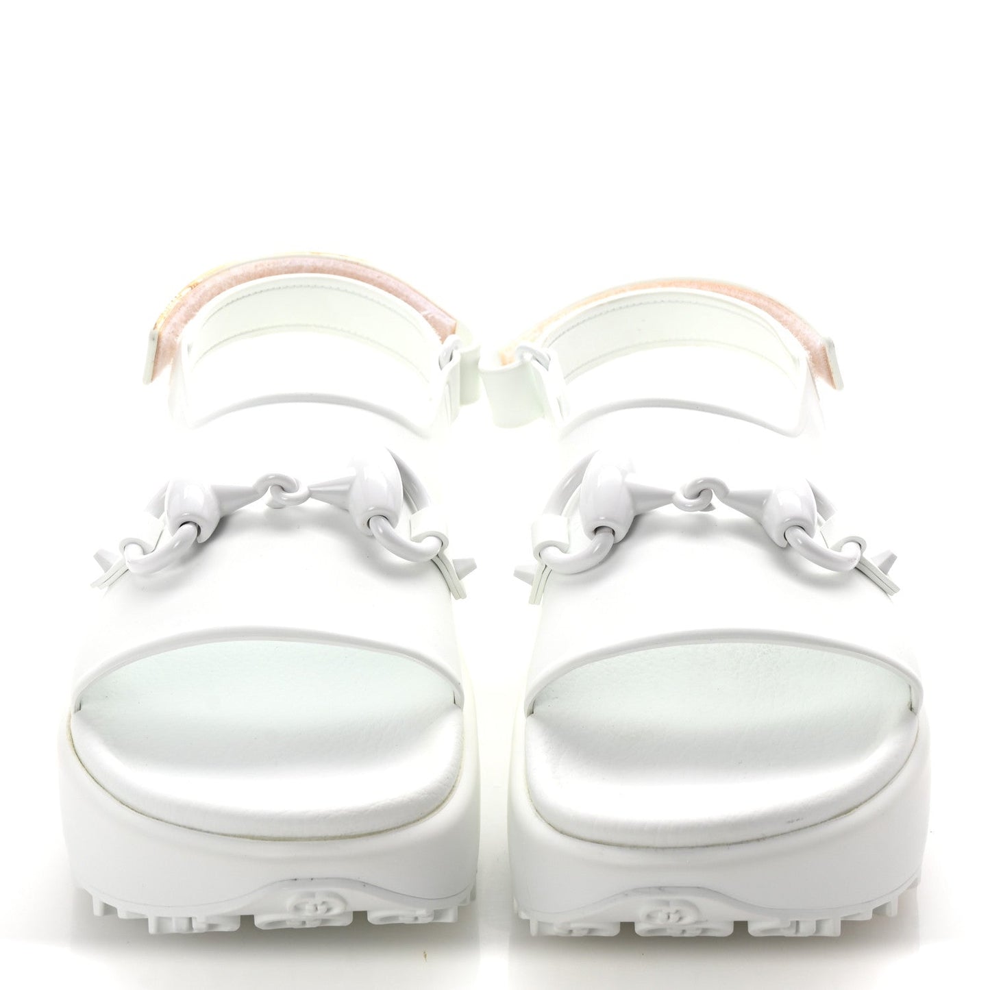 Gucci Soft Rubber Horsebit Touch Womens Strapped Sandals 37 Great White