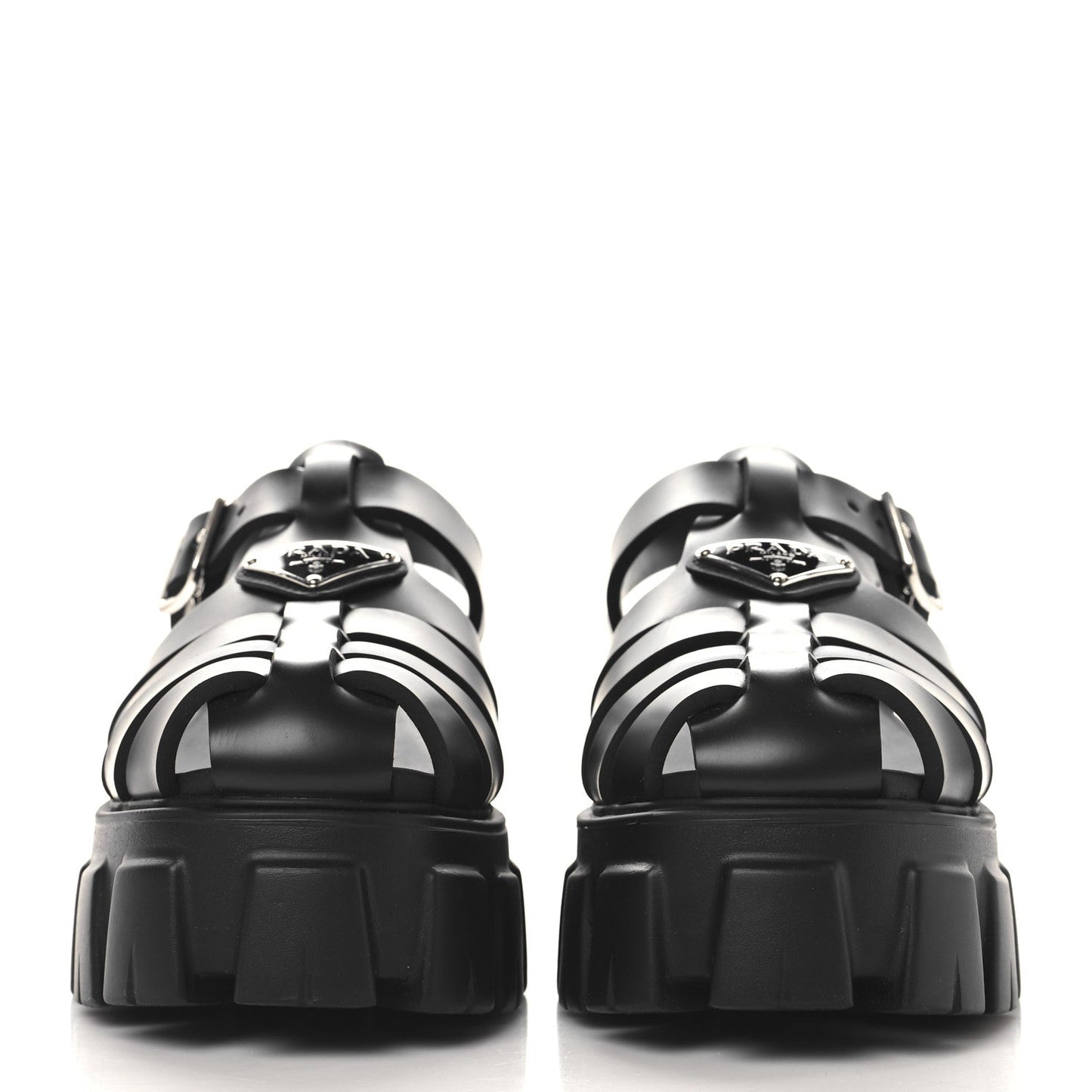 Prada Foam Rubber Triangle Logo Monolith 55mm Cage Sandals 36 Black