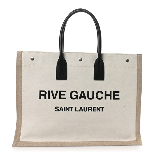 Saint Laurent Linen Calfskin Rive Gauche Tote Greggio Natural