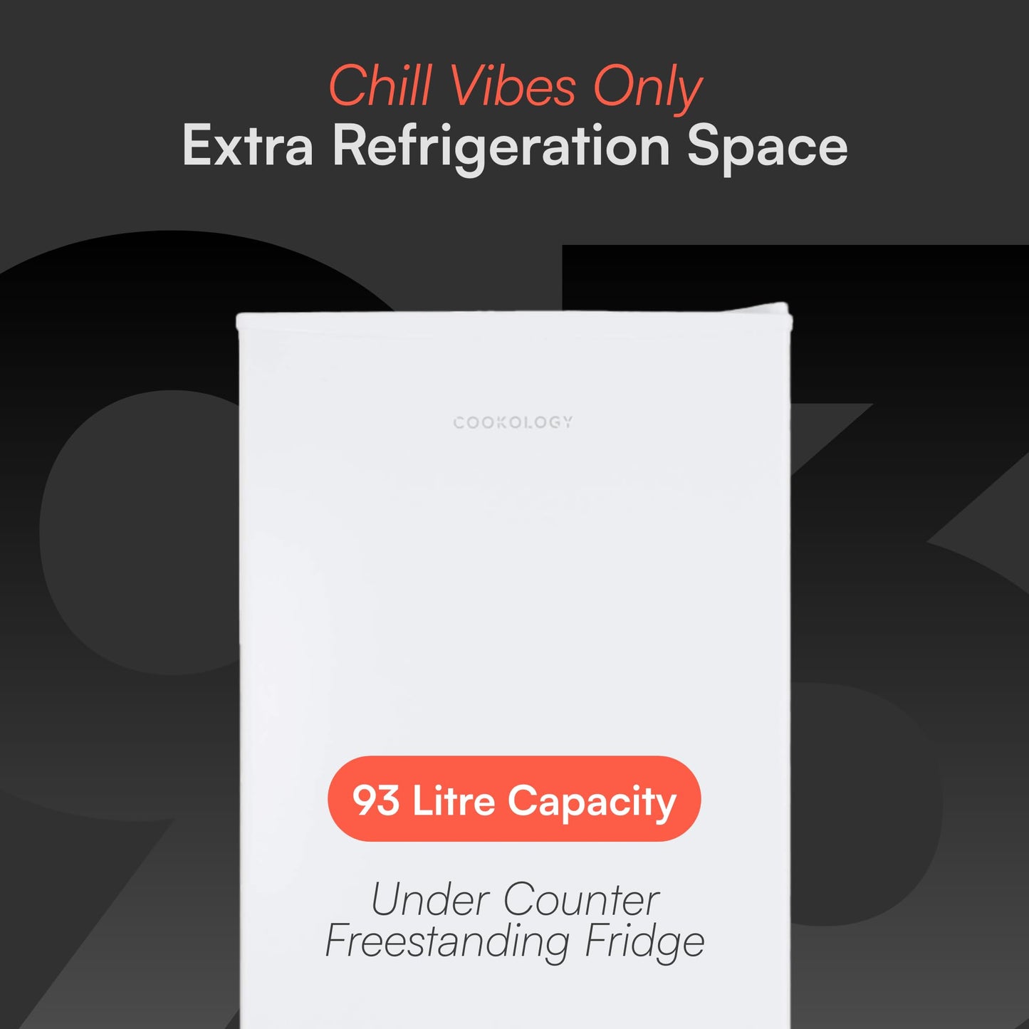 Cookology 93L Freestanding Under Counter Fridge with Chiller Box - Adjustable Temperature Control & Legs - White