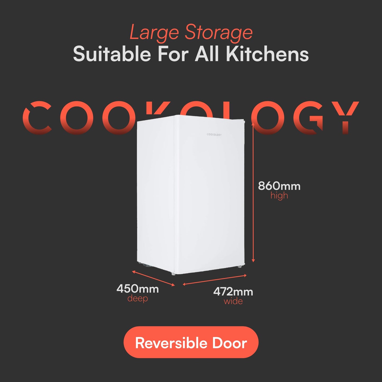 Cookology 93L Freestanding Under Counter Fridge with Chiller Box - Adjustable Temperature Control & Legs - White