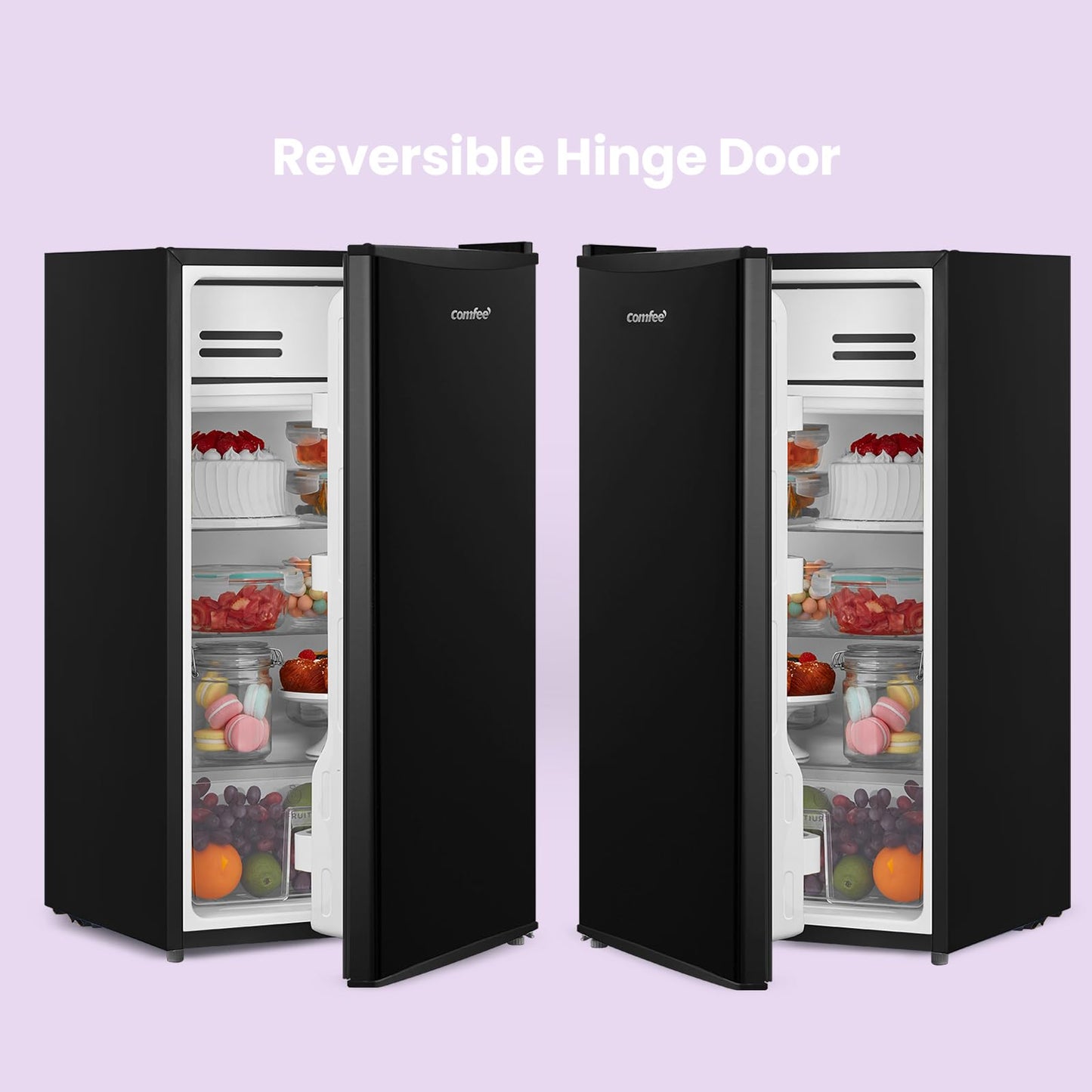 COMFEE' RCD93BL2(E) Under Counter Fridge, 93L Small Fridge with Cooler Box, Interior Light, Removable Glass Shelf, Reversible Door Hinge, Adjustable Legs, Standard Refrigerator White [Energy Class E]