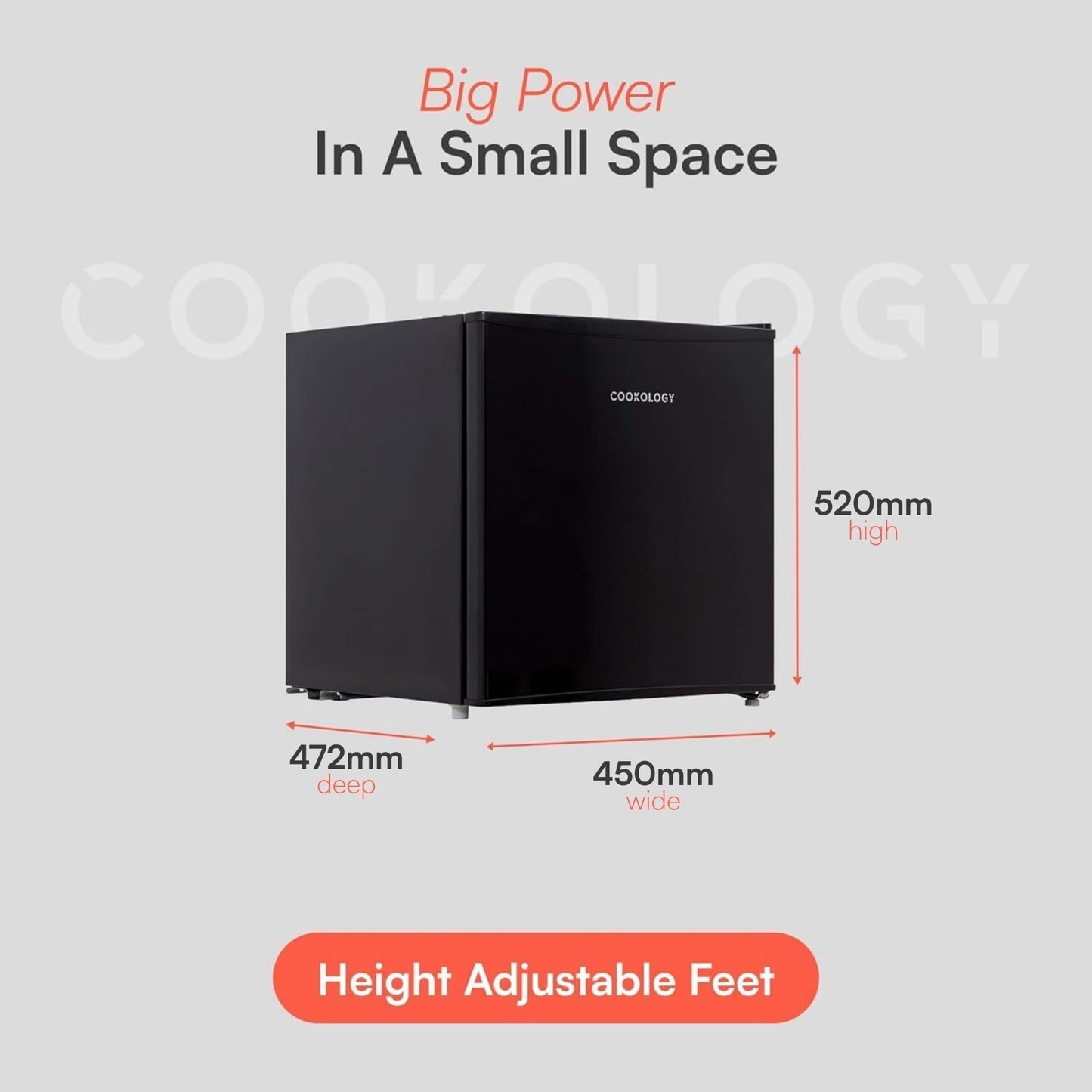 Cookology 46L Small Tabletop Mini Fridge with Chiller Box - For Counter Tops - Reversible Door - Adjustable Temperature Control & Legs - Black