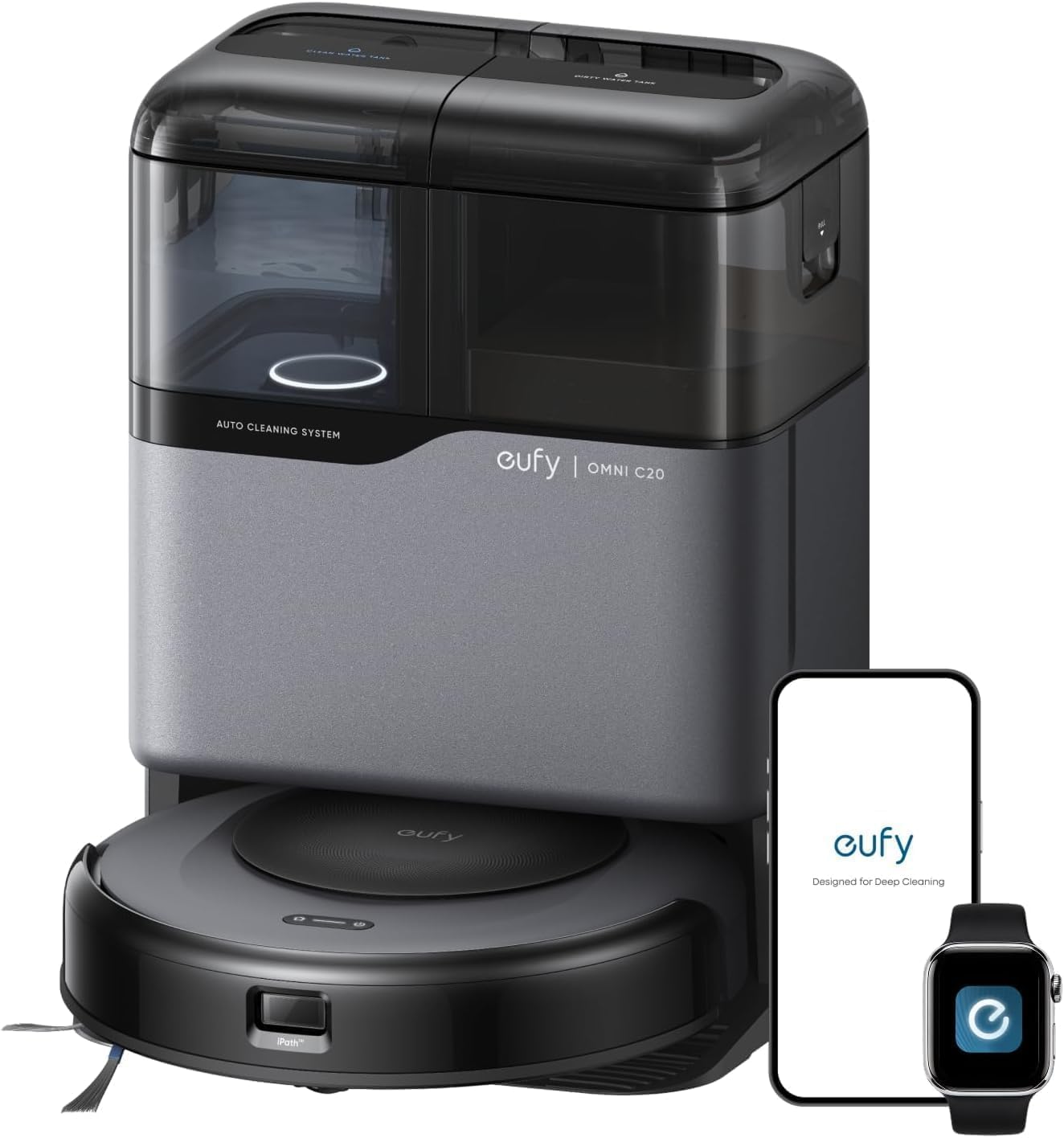 eufy Omni C20, Robot Vacuum Cleaner with Mop, All-in-One Station,7,000 Pa Suction, Ultra-Slim, Auto Emptying, Washing and Drying for Hands-Free Cleaning, Mop Lifting and Carpet Detection (New Edition)