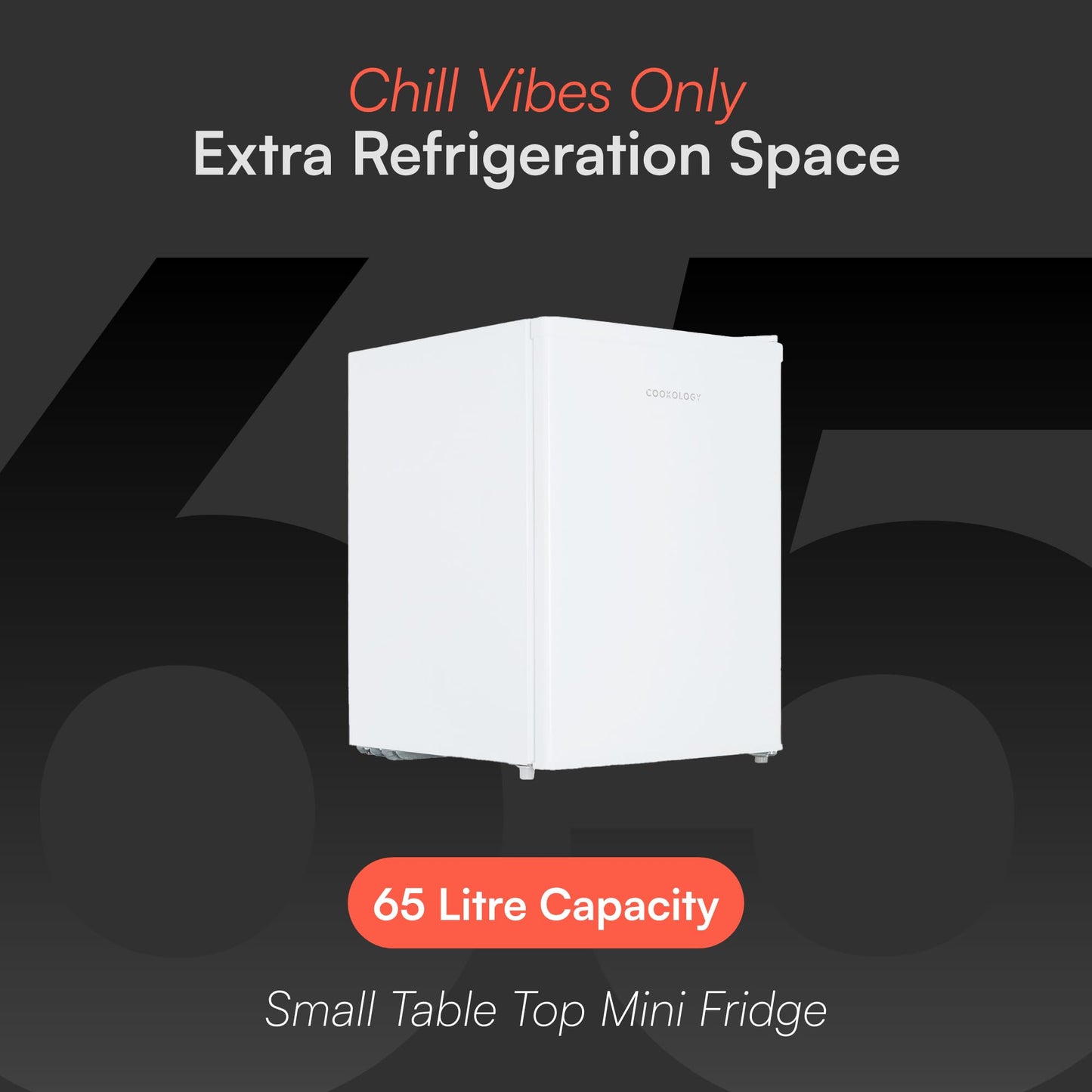 Cookology 67L Small Tabletop Mini Fridge - For Counter Tops - Reversible Door - Adjustable Temperature Control & Legs - Chiller Box - White