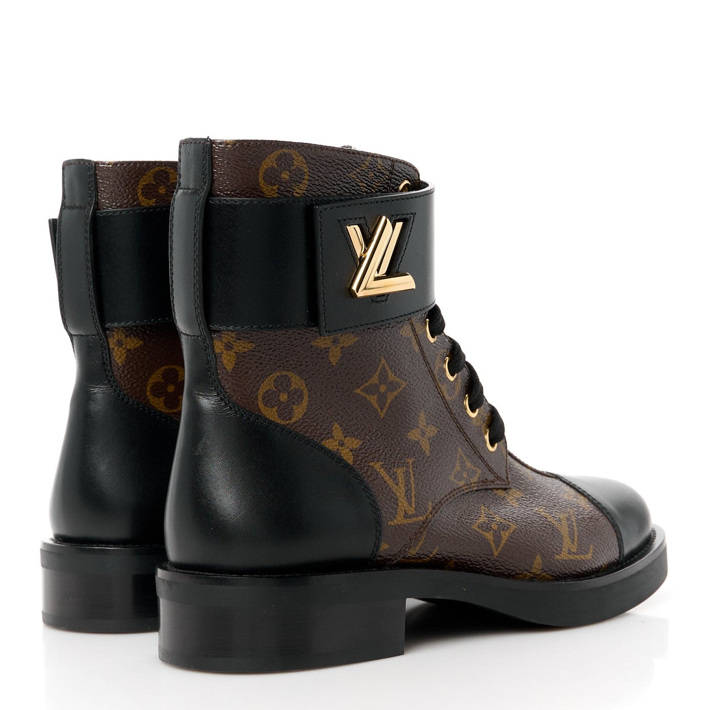 Louis Vuitton Calfskin Monogram Wonderland Flat Ranger Boots 37 Black