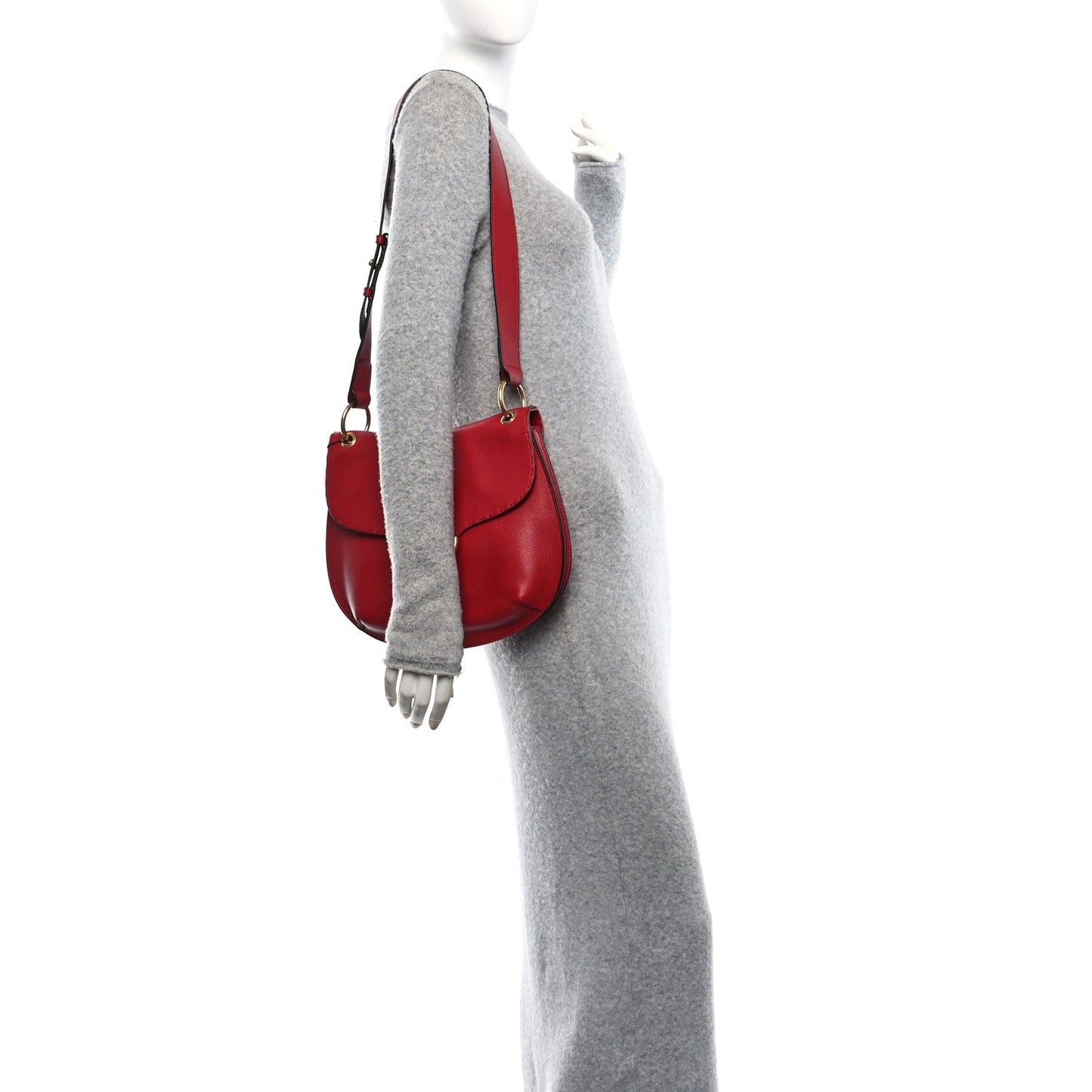 Gucci Cellarius Calfskin Feline GG Marmont Flap Shoulder Bag Vulcanic Red