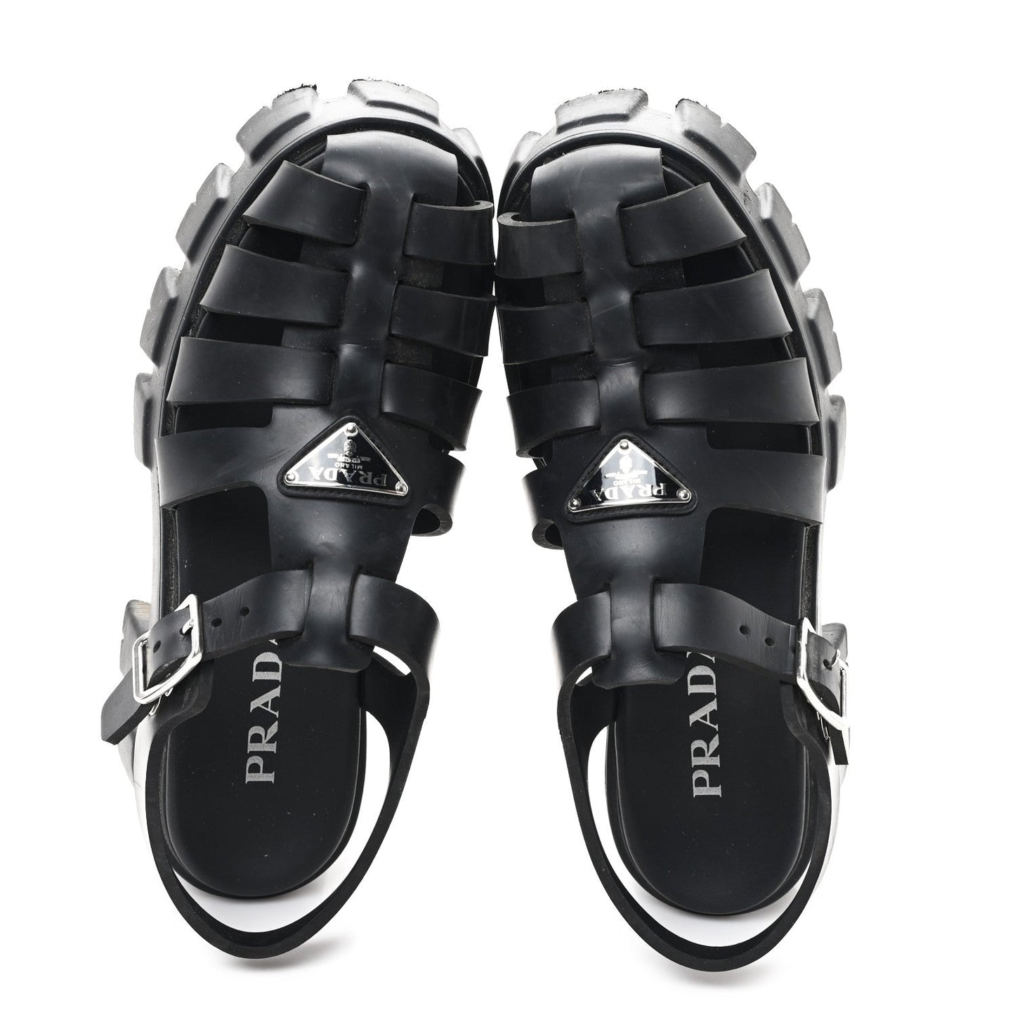 Prada Foam Rubber Triangle Logo Monolith 55mm Cage Sandals 39 Black