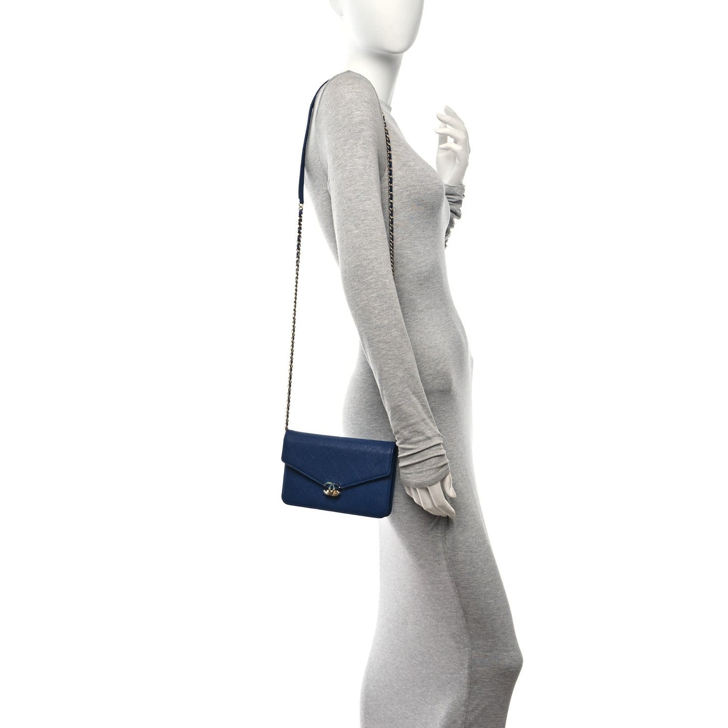 Chanel Grained Calfskin Quilted Cuba Wallet On Chain WOC Blue
