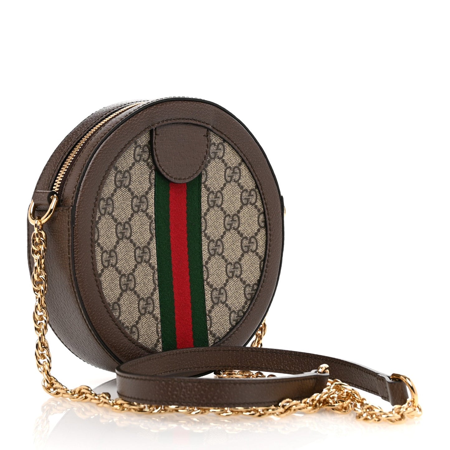 Gucci GG Supreme Monogram Web Mini Ophidia Round Shoulder Bag Brown