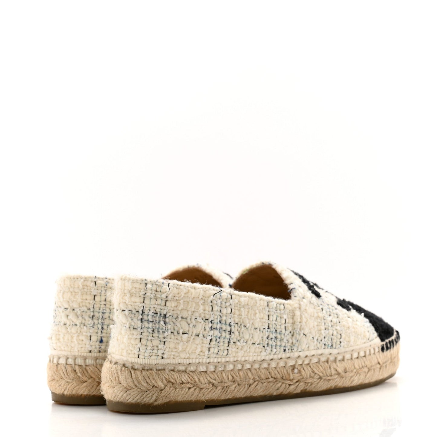 Chanel Tweed CC Espadrilles 36 Ecru White Blue Black