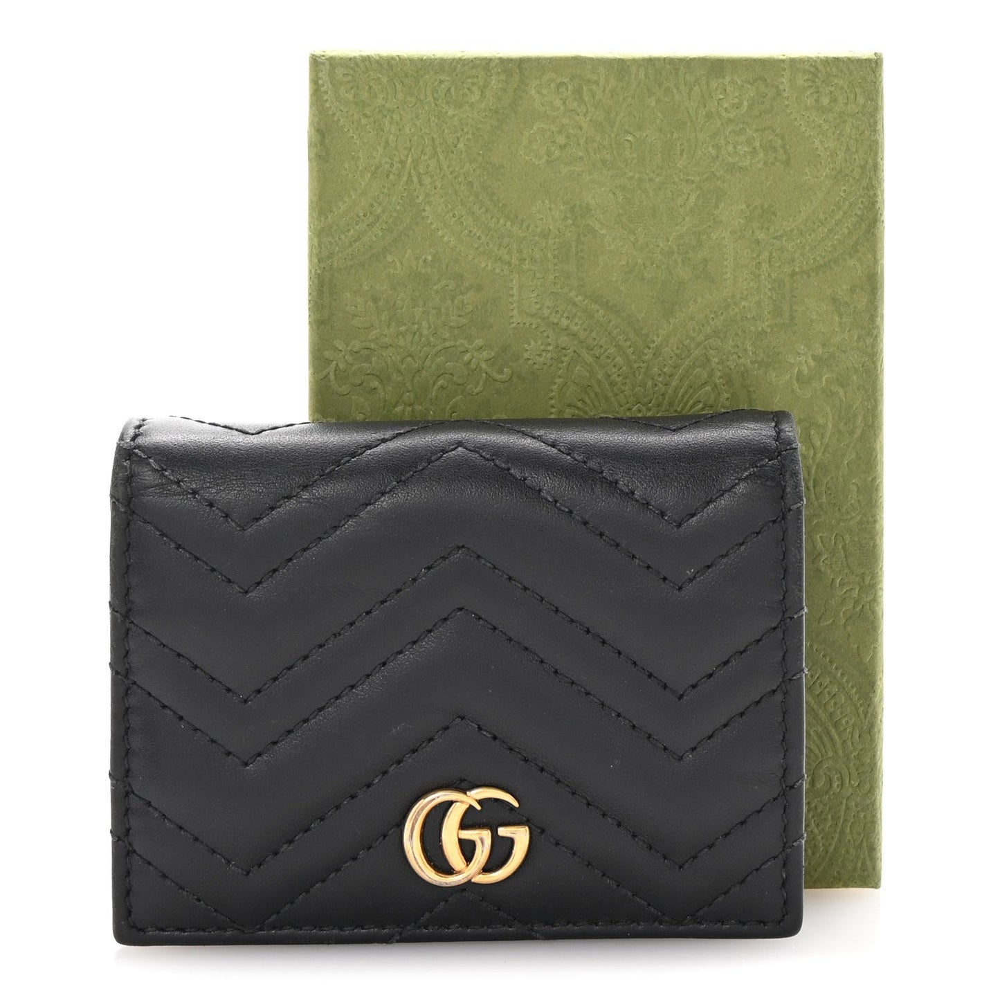 Gucci Calfskin Matelasse GG Marmont Card Case Wallet Black