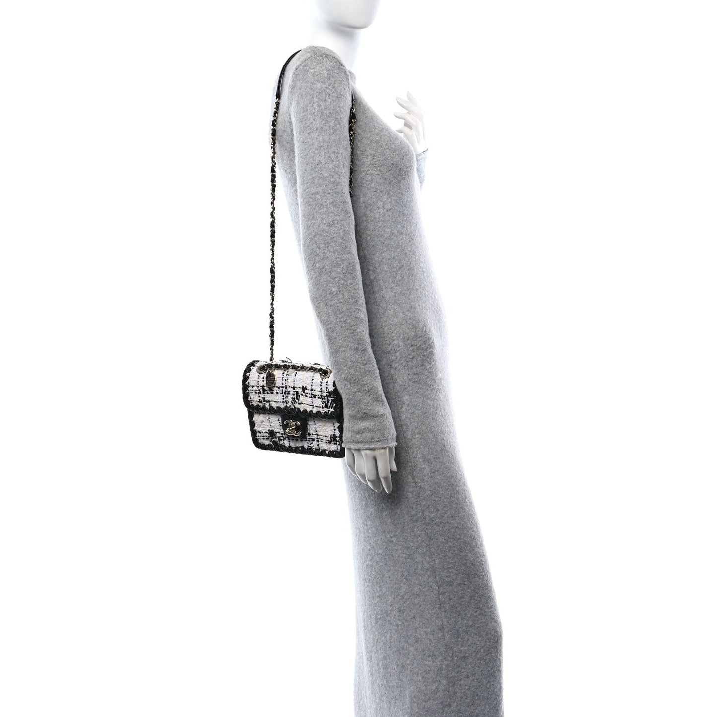 Chanel Tweed Braided Calfskin Mini My Own Frame Flap Grey Black