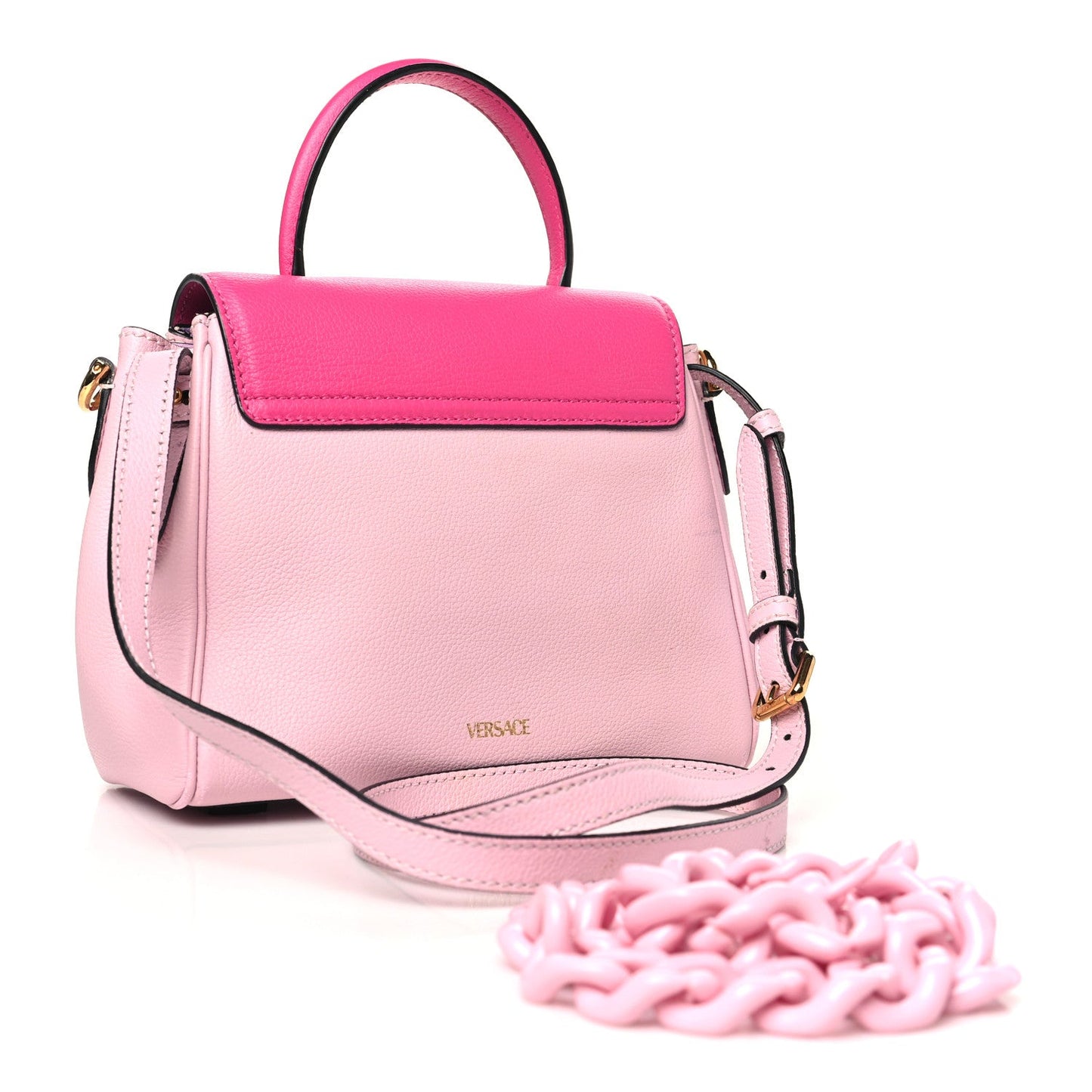 Versace Calfskin Medusa Small Top Handle Handbag Fuxia Light Pink