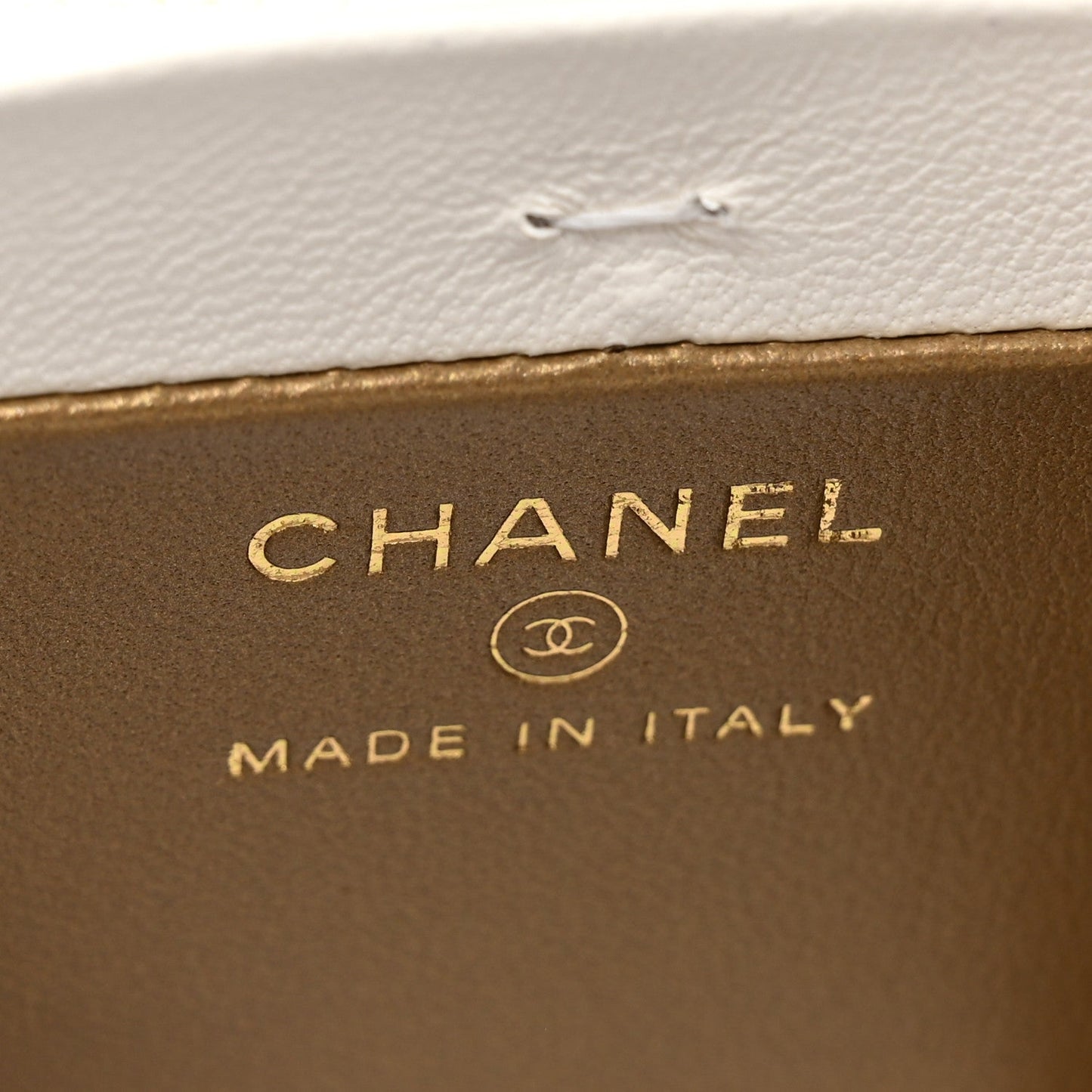 Chanel Lambskin Quilted Vanity Clutch With Chain White