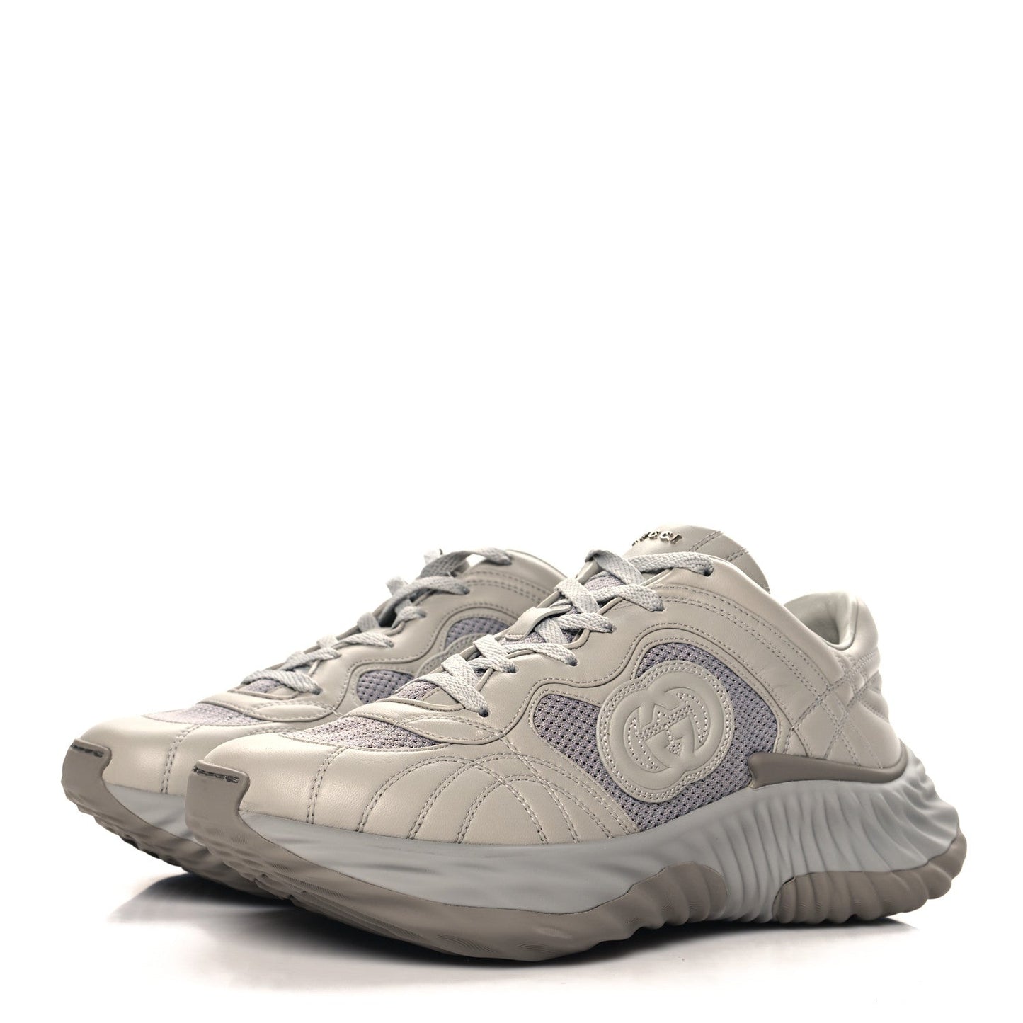 Gucci New Nappa Sombre Interlocking G Ripple Mens Platform Sneakers 8.5 Grey Sky