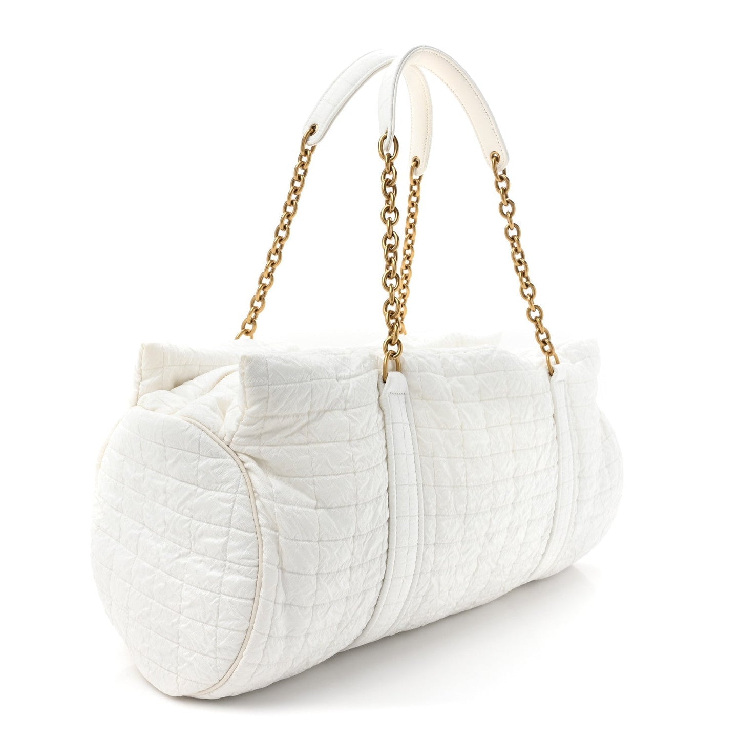 Saint Laurent Nylon Gloria Quilted Travel Bag Milky White