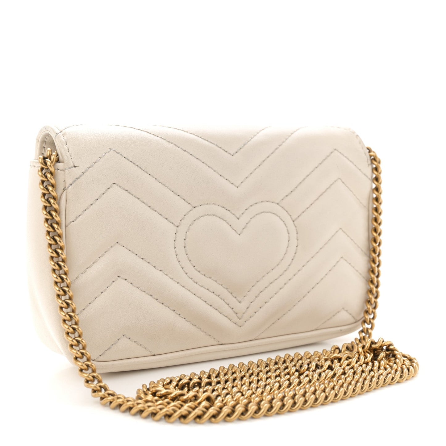 Gucci Calfskin Matelasse Super Mini GG Marmont Shoulder Bag White
