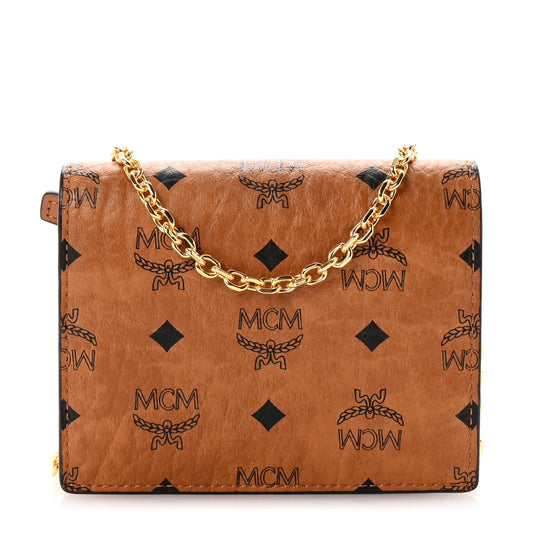 MCM MCM Visetos Original Mini Chain Wallet Cognac