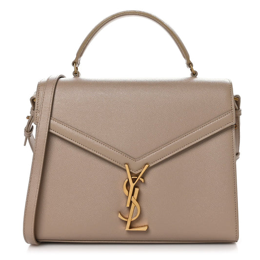 Saint Laurent Grain de Poudre Medium Classic Monogram Cassandra Top Handle Dark Beige