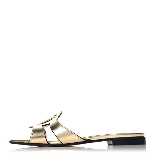 Louis Vuitton Metallic Calfskin LV Isola Flat Sandals Gold
