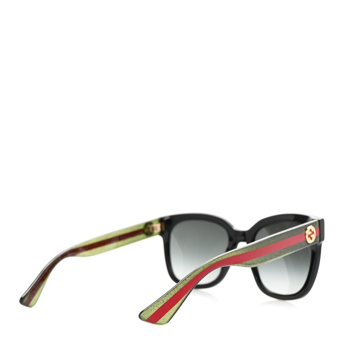 Gucci Acetate Square Frame Web Glitter Sunglasses GG0034S Black Green
