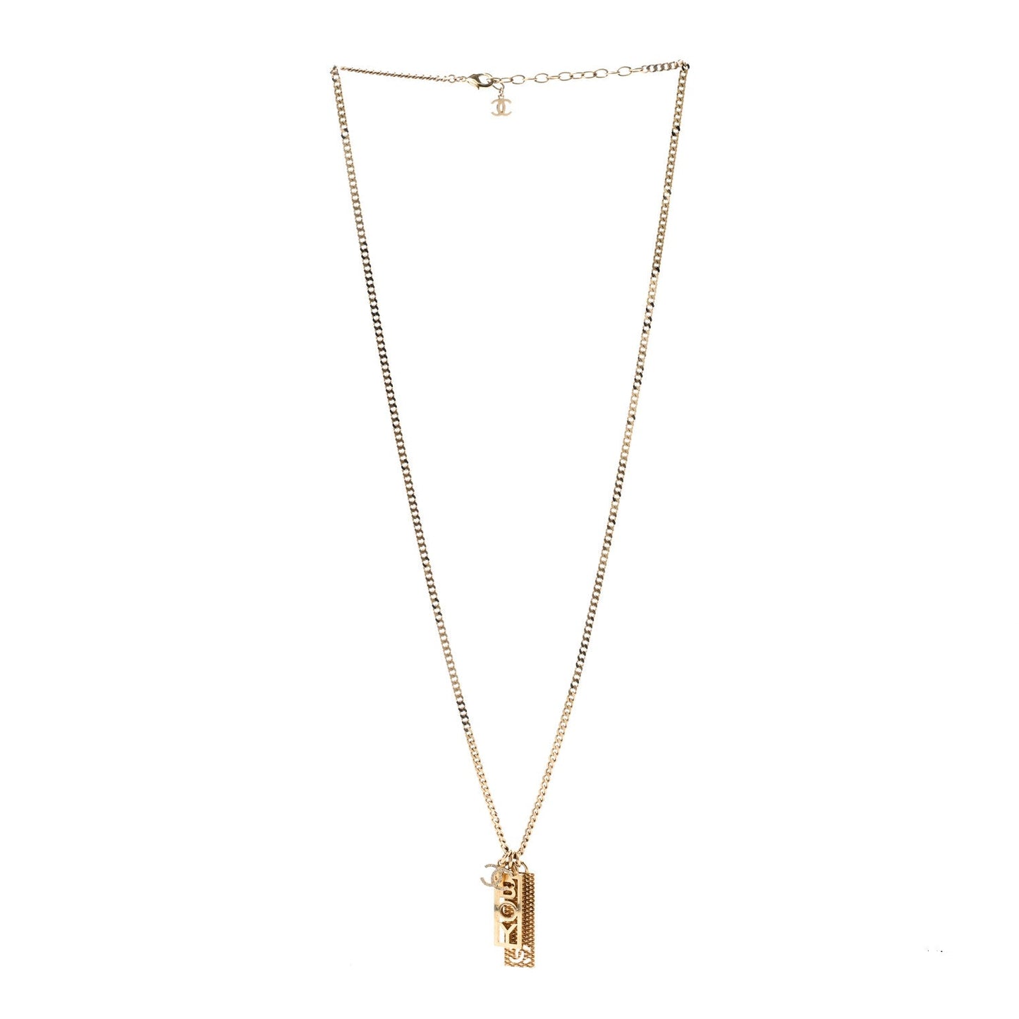 Chanel Metal Crystal CC Boy Pendant Long Necklace Gold