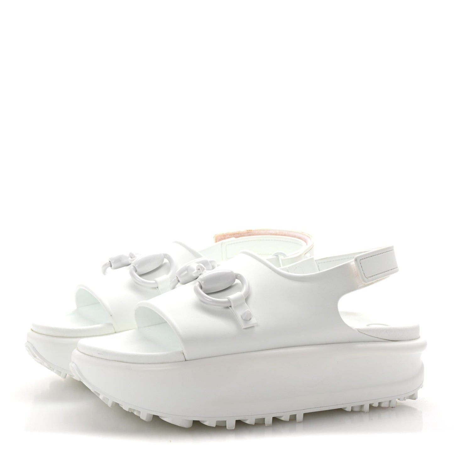 Gucci Soft Rubber Horsebit Touch Womens Strapped Sandals 37 Great White