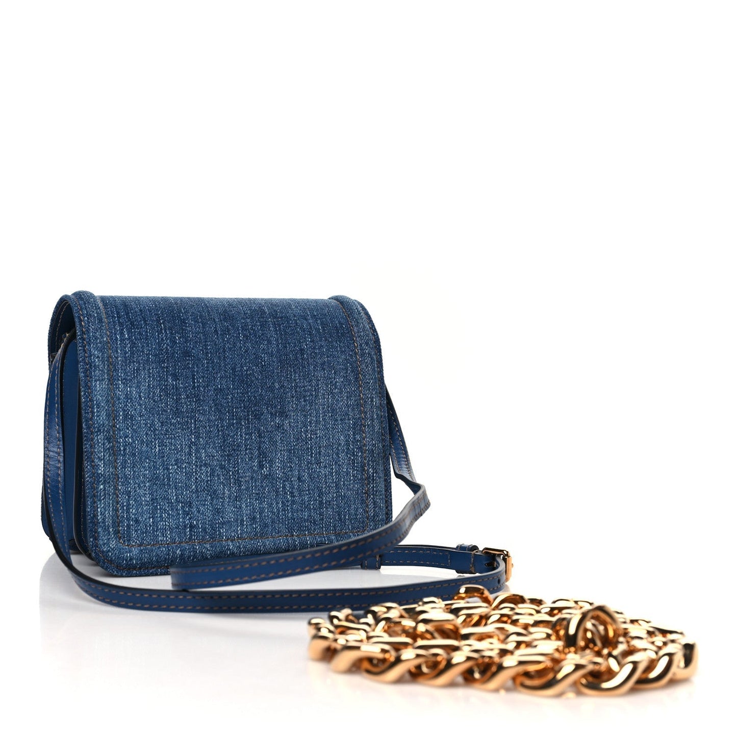 Versace Denim La Medusa Chain Shoulder Bag Navy Blue