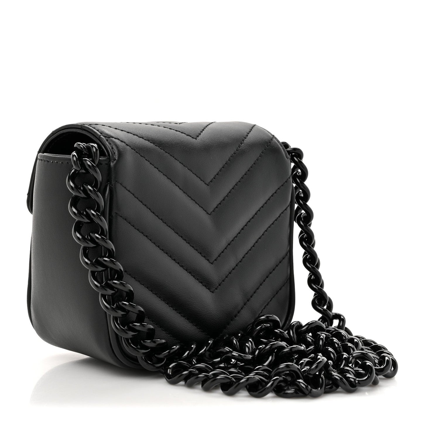 Gucci Calfskin Matelasse Monochrome GG Marmont Chain Mini Belt Bag Black