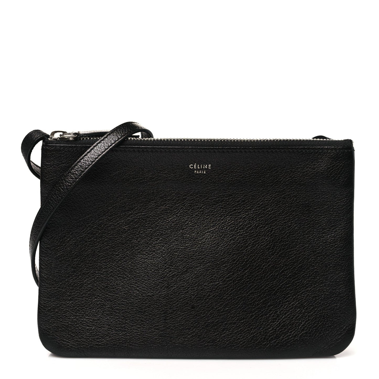 Celine Shiny Textured Calfskin Trio Crossbody Bag Black