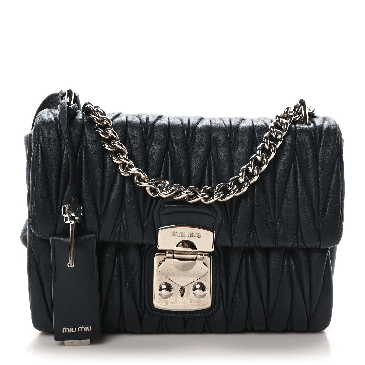 Miu Miu Nappa Matelasse Flap Bag Navy
