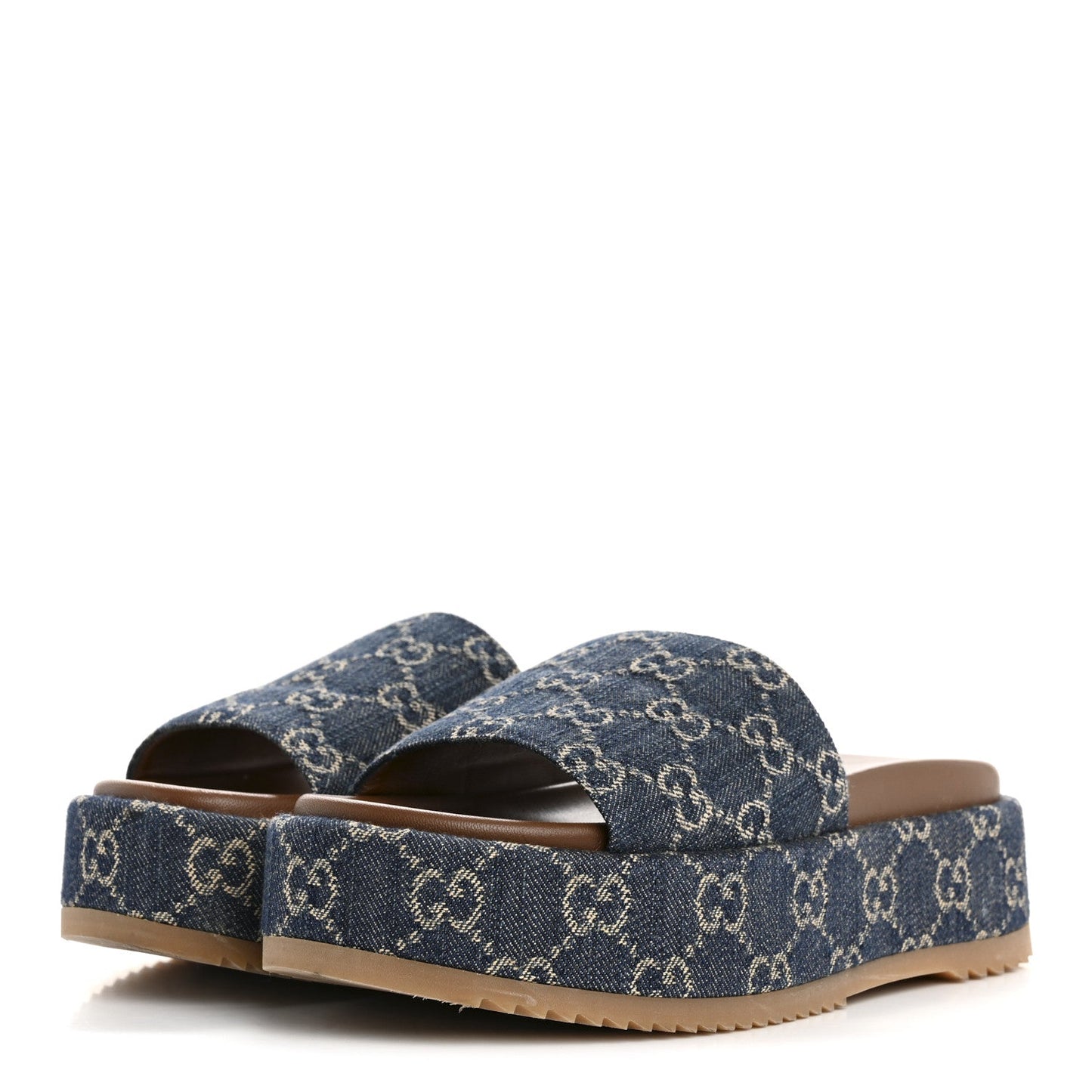Gucci New Denim GG Monogram Angelina Platform 55mm Slide Sandals 36.5 Blue Tea