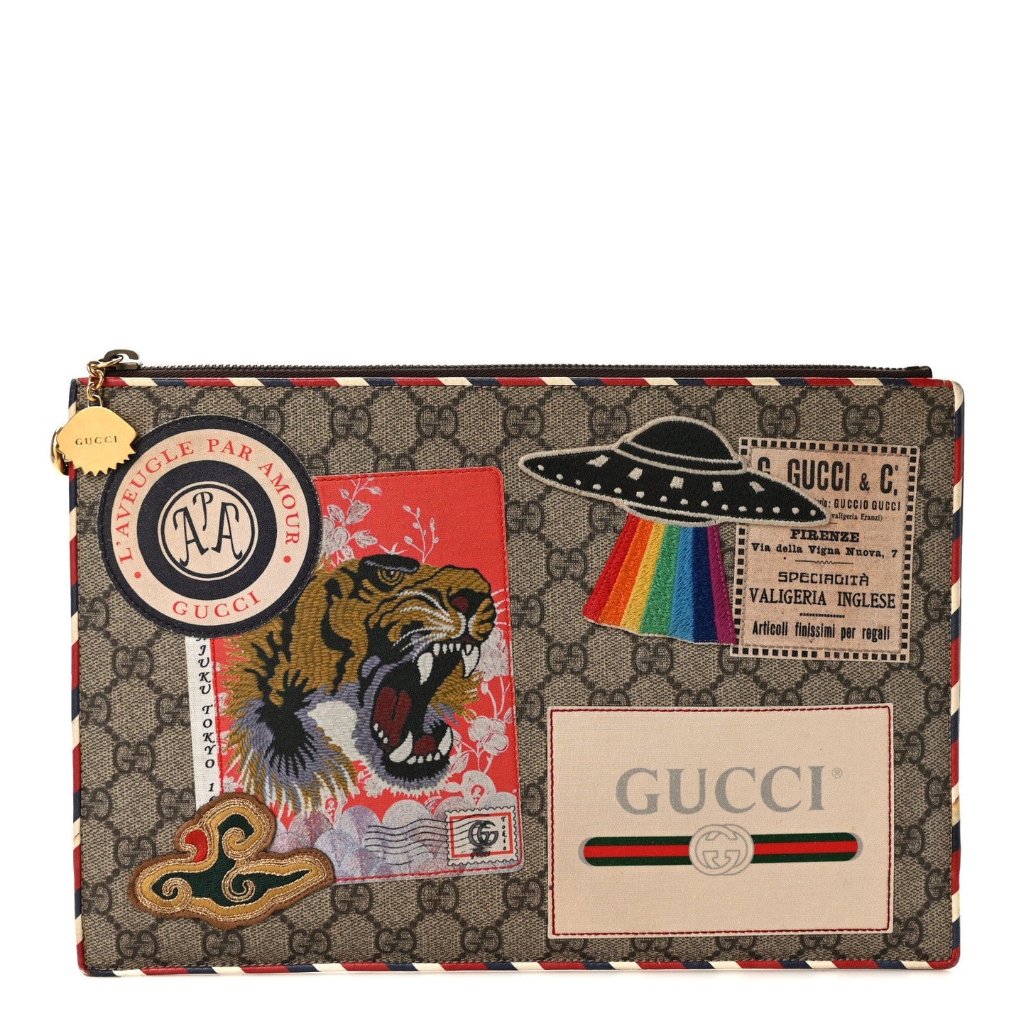 Gucci GG Supreme Monogram Courrier Documents Holder Beige New Acero