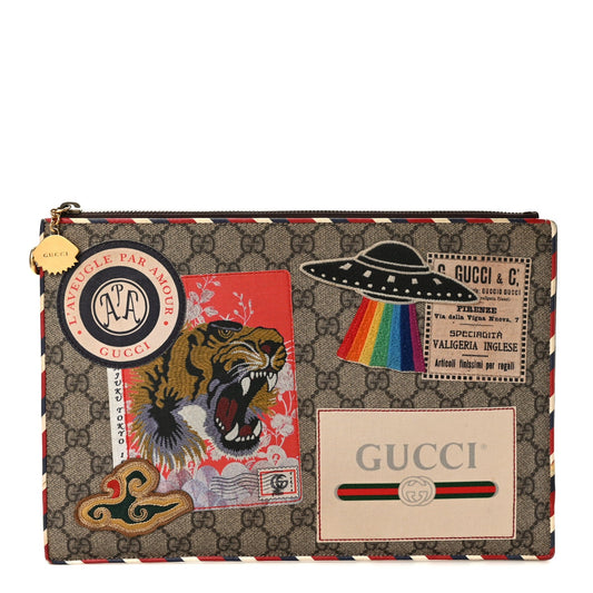 Gucci GG Supreme Monogram Courrier Documents Holder Beige New Acero