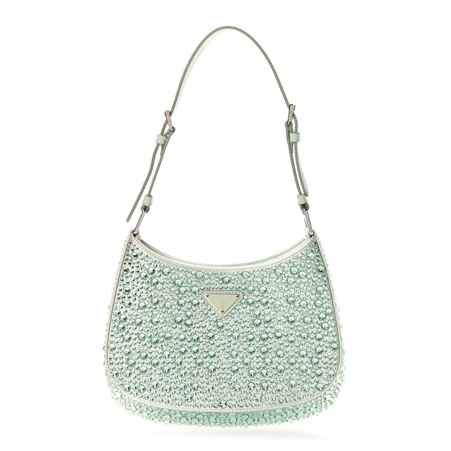 Prada Satin Crystal Cleo Adjustable Strap Shoulder Bag Acqua