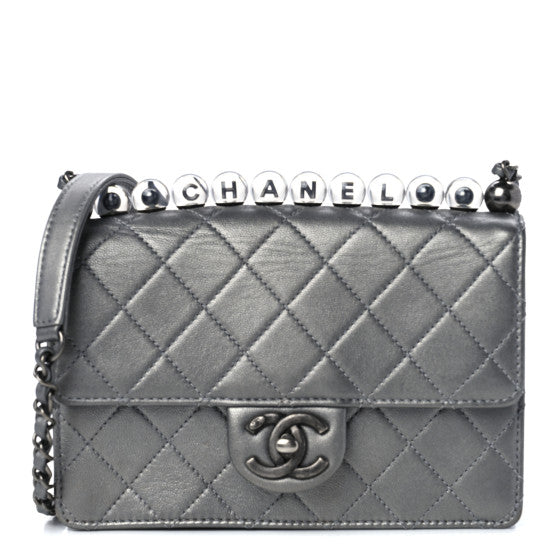 Chanel Metallic Goatskin Quilted Small Chic Pearls Flap Silver